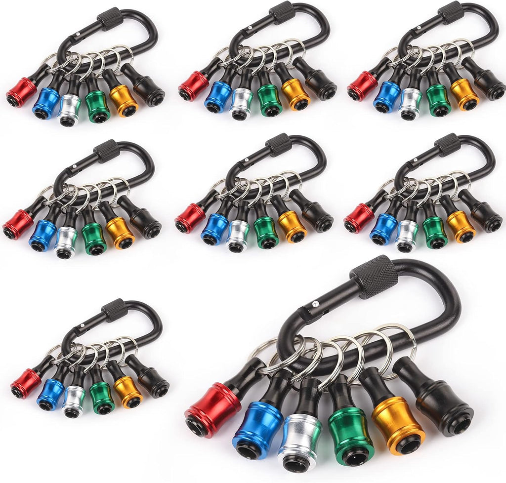 Push to Unlock,Katerk 6pcs 1/4 inch Hex Shank Aluminum Alloy Screwdriver Bit Holder Light-Weight Quick-Change Extension Bar Keychain Drill Screw Adapter Portable,Black Carabiner,Tool Gifts for Men