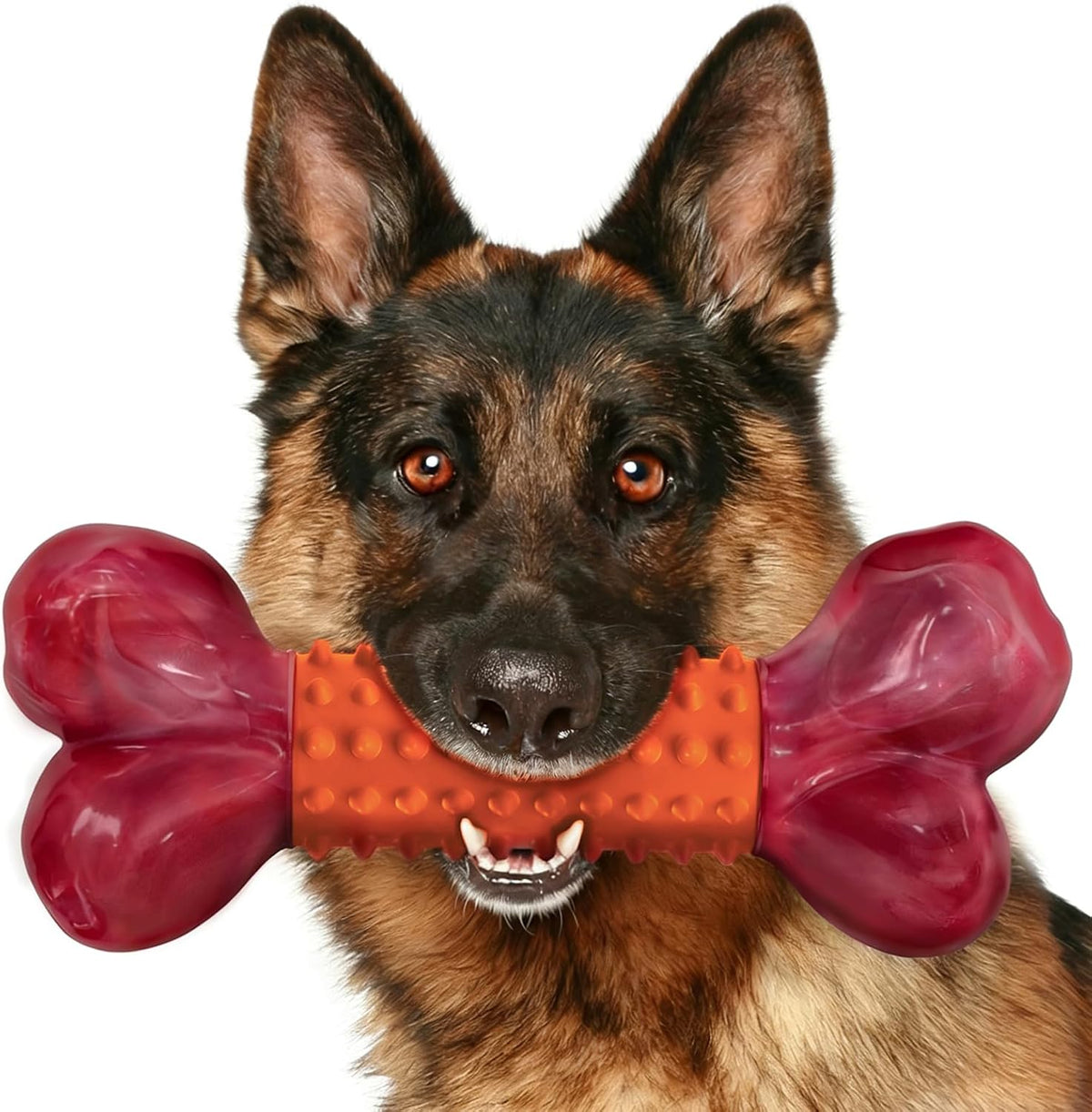 Tough Dog Toys for Aggressive Chewers: Beef Flavored Long Lasting Dog Bones for Large Dogs, Indestructible Dog Chew Toys to Keep Them Busy, Large Dog Toys for Medium & Large Breed, Red
