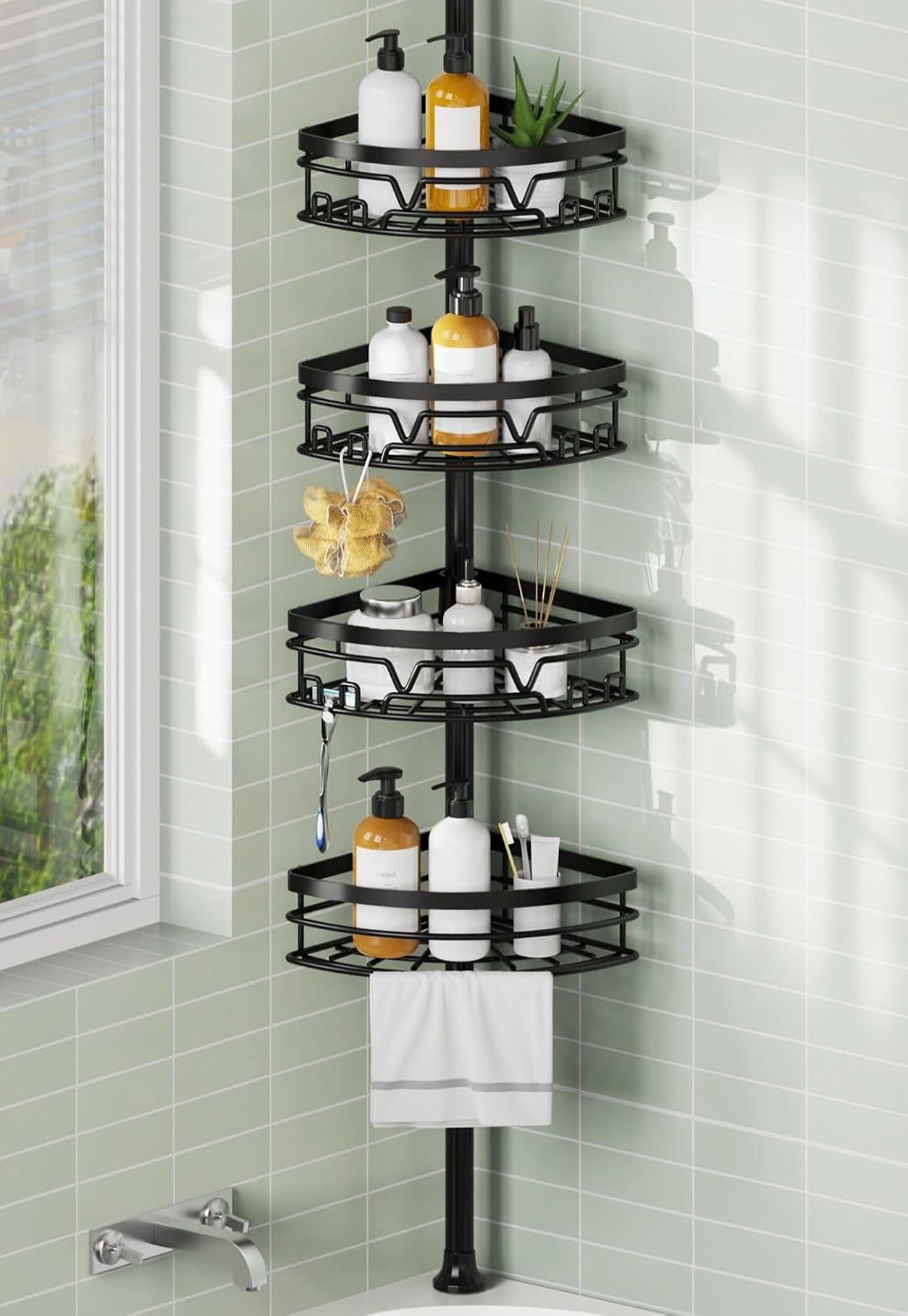 KEGII Corner Shower Caddy Tension Pole, Large Capacity Bathroom Organizer