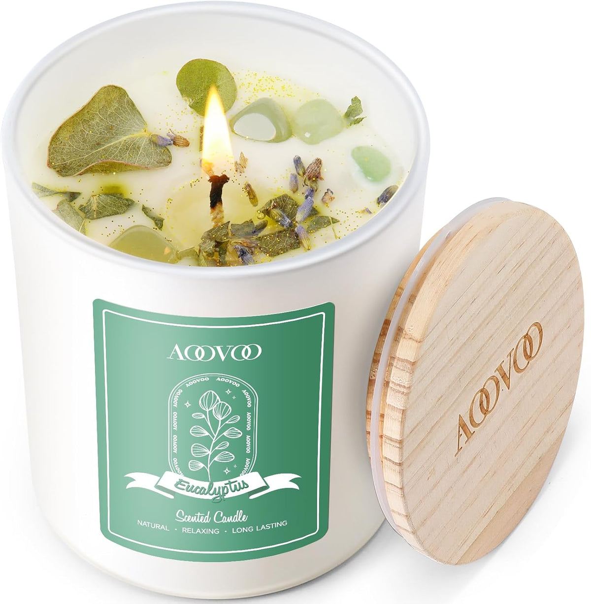 AOOVOO Lavender Scented Candles for Women - Aromatherapy Candle with Crystals Inside, 10oz Soy Candles for Home Scented, Birthday Gifts Mothers Day Candle for Women Mom