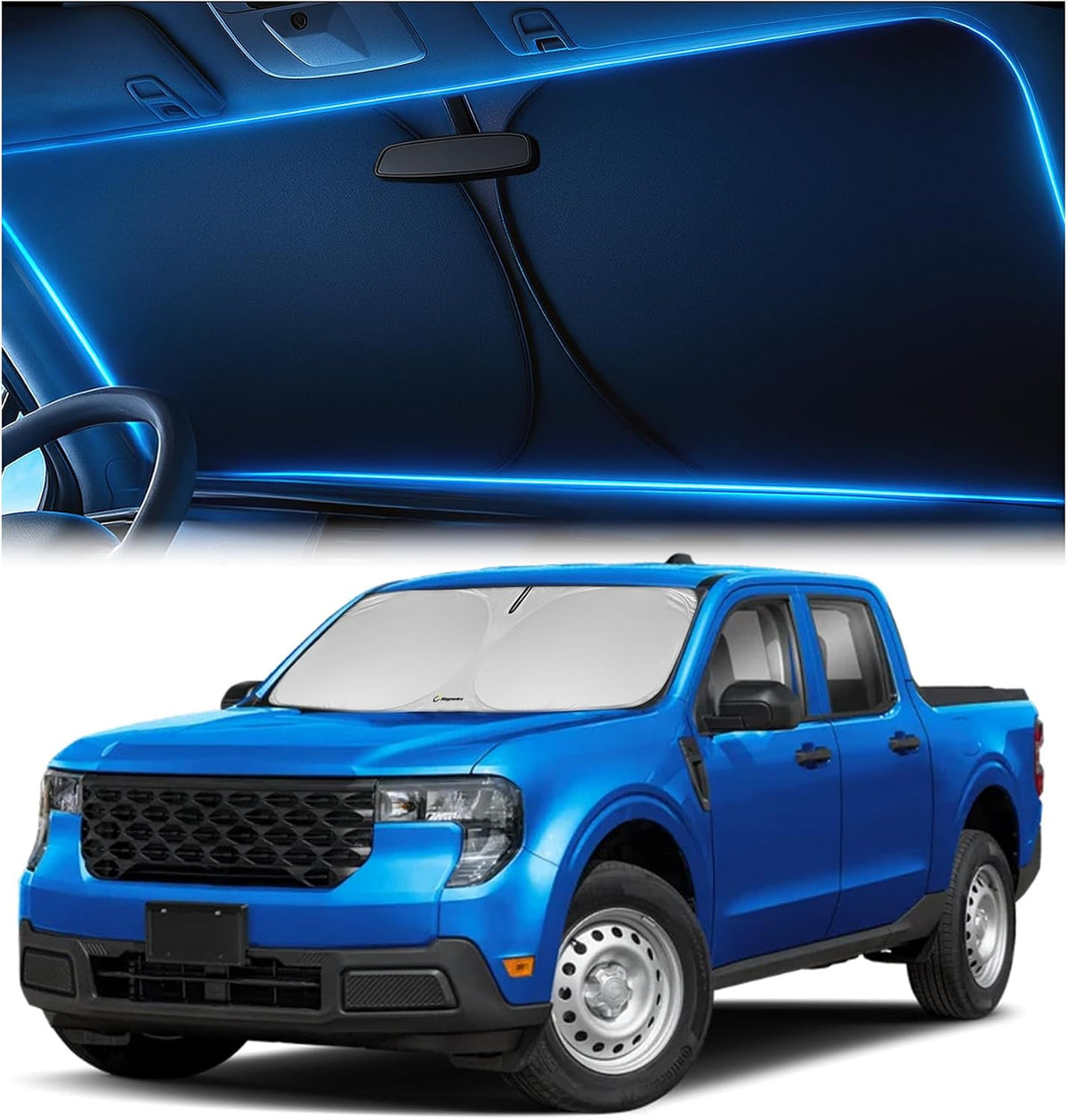 Magnelex Windshield Sun Shade for GMC Sierra 1500 2500 3500 (SLT AT4 Denali) 2019-2026, Foldable Car Window Sunshade, Heat & UV Visor Cover, Reflective Front Shades Accessories