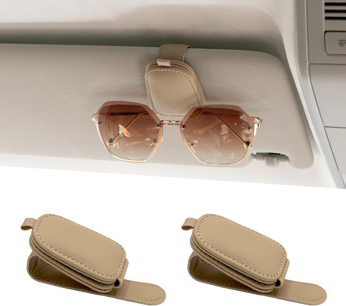 Yuoyar Magnetic Leather Sunglasses Holder for Car, 2 Packs (Black)