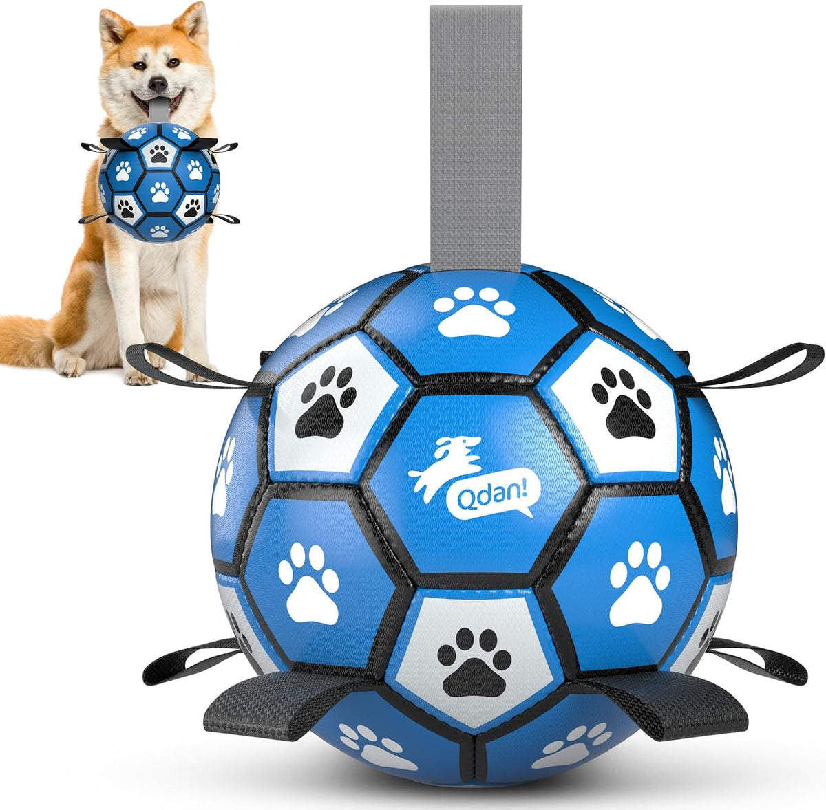 QDAN Dog Balls, 6 Inch Dog Soccer Ball with Straps, Herding Balls for Dogs | Outdoor Dog Toys Balls for 20-40 lb dogs, Puppy Ball to Keep Them Busy, Dog Pool Water Play Toy, Puppy Birthday Gifts