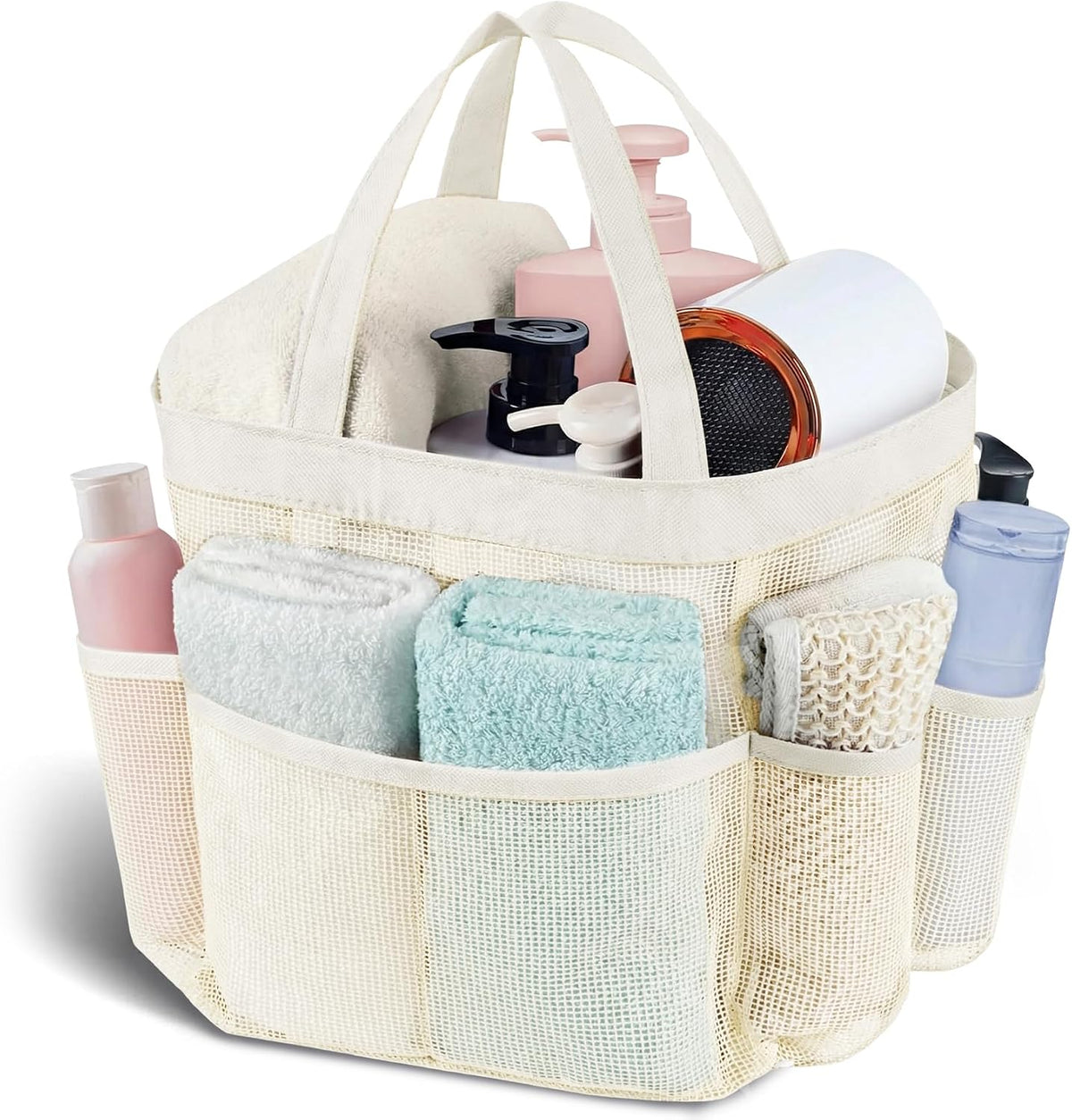 Mesh Shower Caddy Portable - 9 Pockets, Shower Bag for Dorm Room Camping