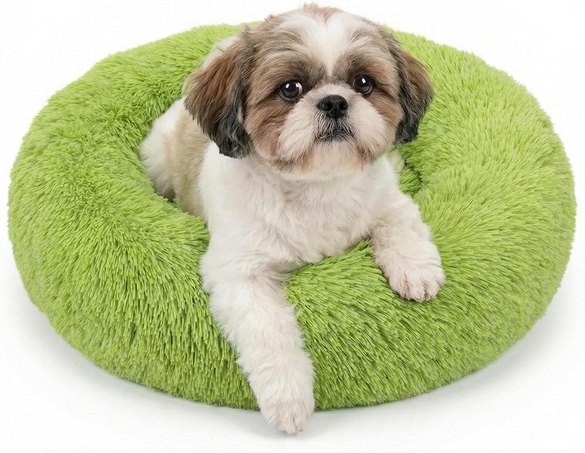 Small Calming Dogs Bed for Small Dogs Anti-Anxiety Machine Washable Fluffy Luxury Anti-Slip Waterproof Mute Base Warming Cozy Soft Pet Puppy Round Bed