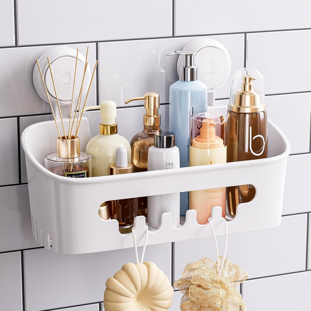 TAILI Shower Caddy Suction Cup 2 Pack, Heavy Duty Bathroom Organizer, Removable Shelves for Inside Shower, Shampoo, Waterproof Suction Plastic Storage for Bathroom Accessories Holder, White