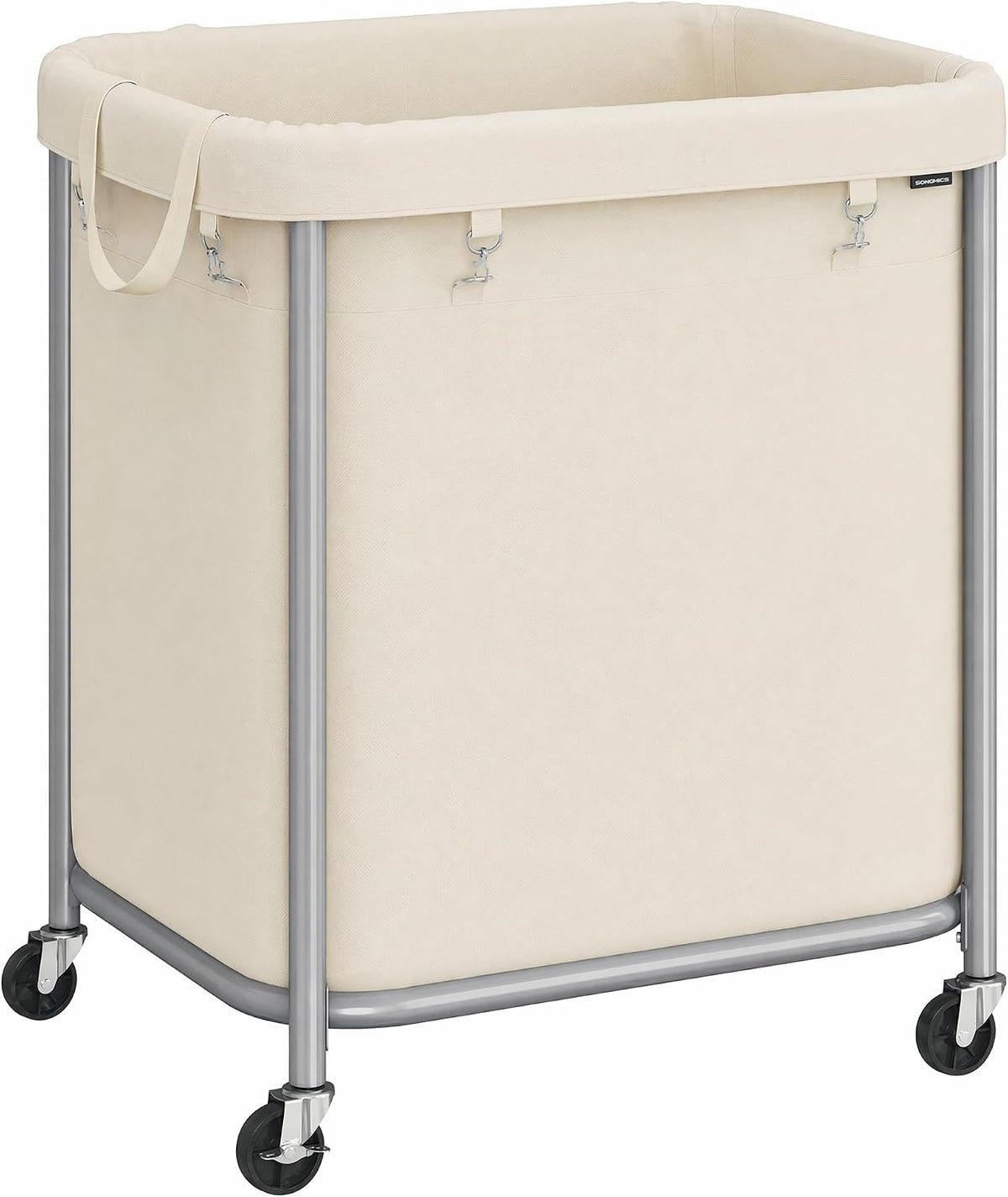 SONGMICS Laundry Basket with Wheels,190L, Steel Frame, Removable Bag