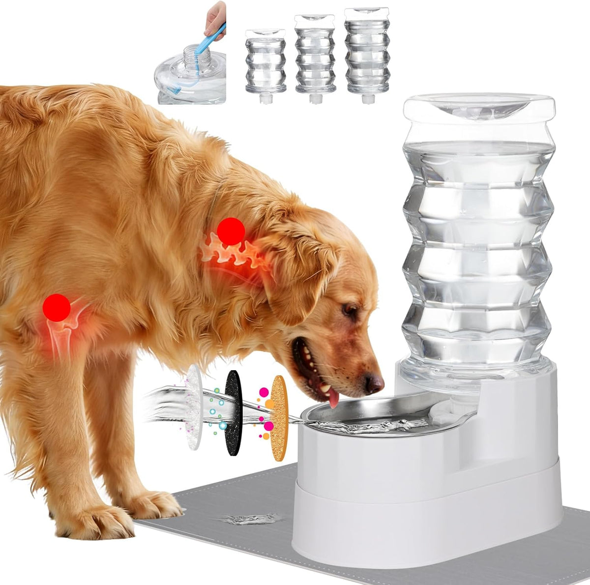 RIZZARI 8L Elevated Dog Water Dispenser: Large Dogs Senior Pets Filtered | Comfortable Drinking Position / Anti Splash Base / Stainless Steel Bowl / Easy Cleaning / Dishwasher Safe/Multi Pet Homes
