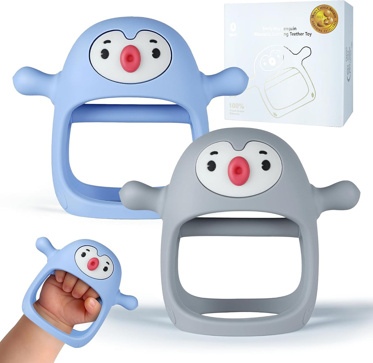Smily Mia Baby Teething Toys for 0-6Months, Penguin Teethers for Babies 3-6Months | Hand Teether for 0-6M |Teething Mittens for Teething Relief, Baby Pacifier |New Born Essentials, 2Pack
