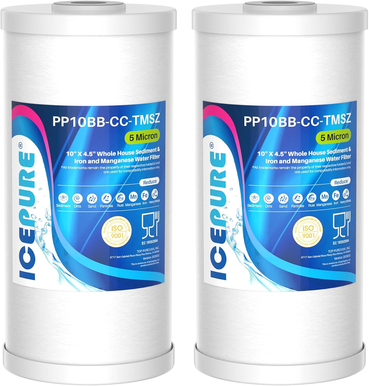 ICEPURE 5 Micron 10" x 4.5" Whole House Sediment and Carbon Filter 2 Pack