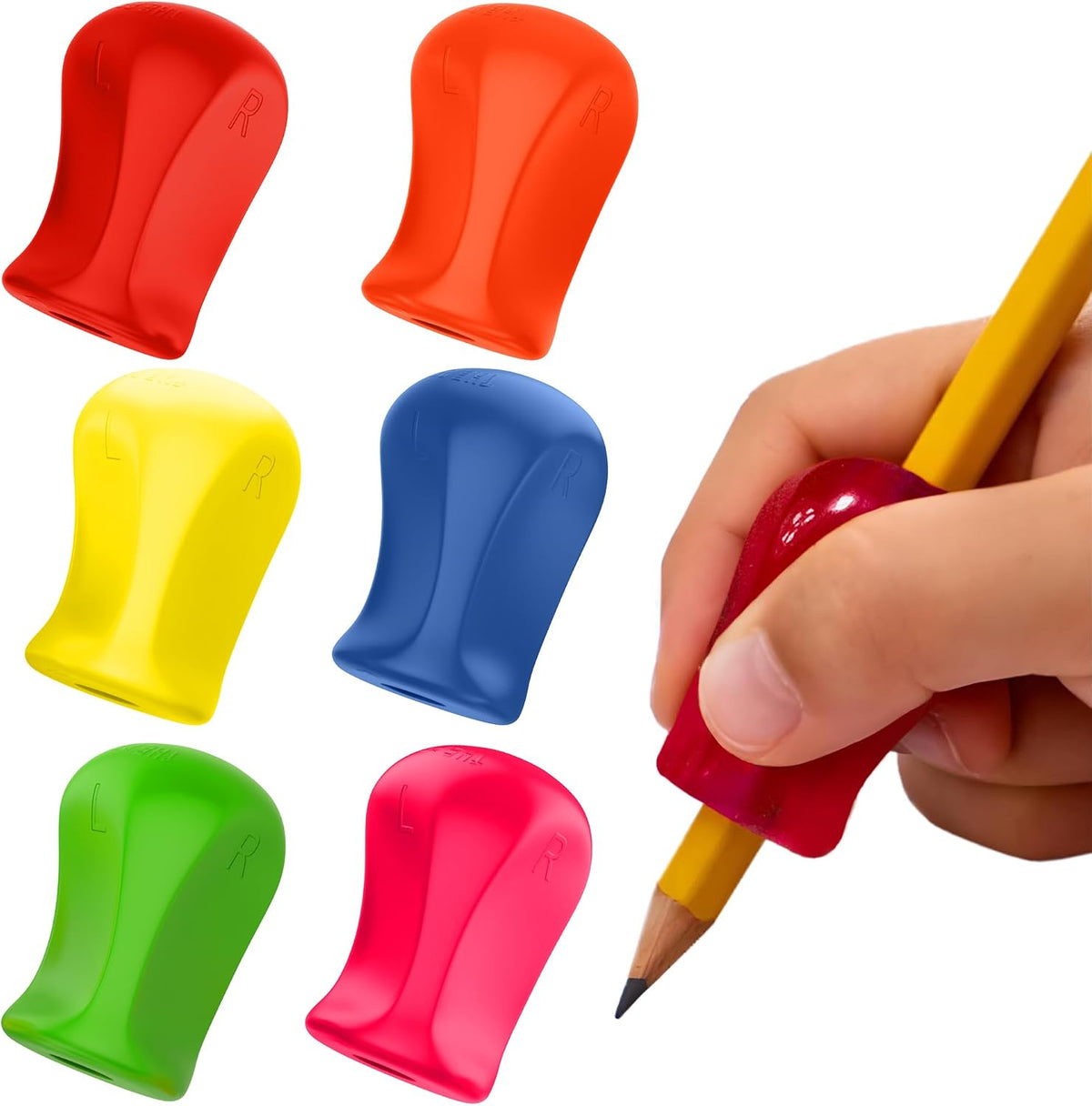 The Pencil Grip Original Pencil Grippers 6 Pcs, Improves Kids Handwriting, Ergonomic Pen Holder for Righties & Lefties, Ideal for Kids, Toddlers, Adults, Writing Tool with Finger Cushion