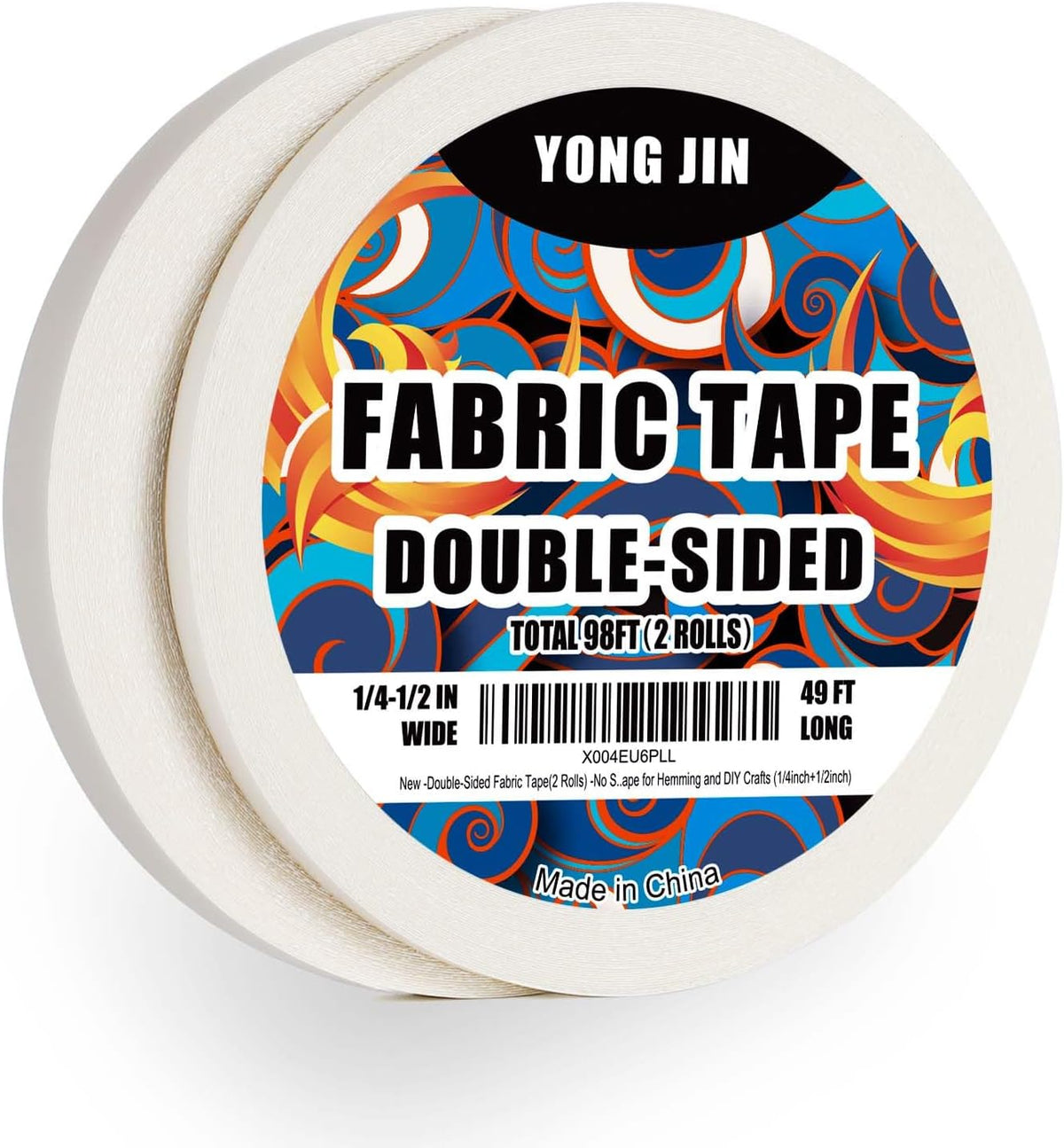 YONGJIN Double-Sided Fabric Tape,Hem Tape No Sew No Iron, 2/5"+1" (2 Rolls)
