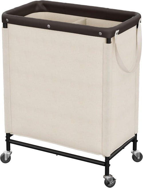 StorageWorks 2 Section Laundry Hamper, 100L Beige Sorter Cart with Wheels