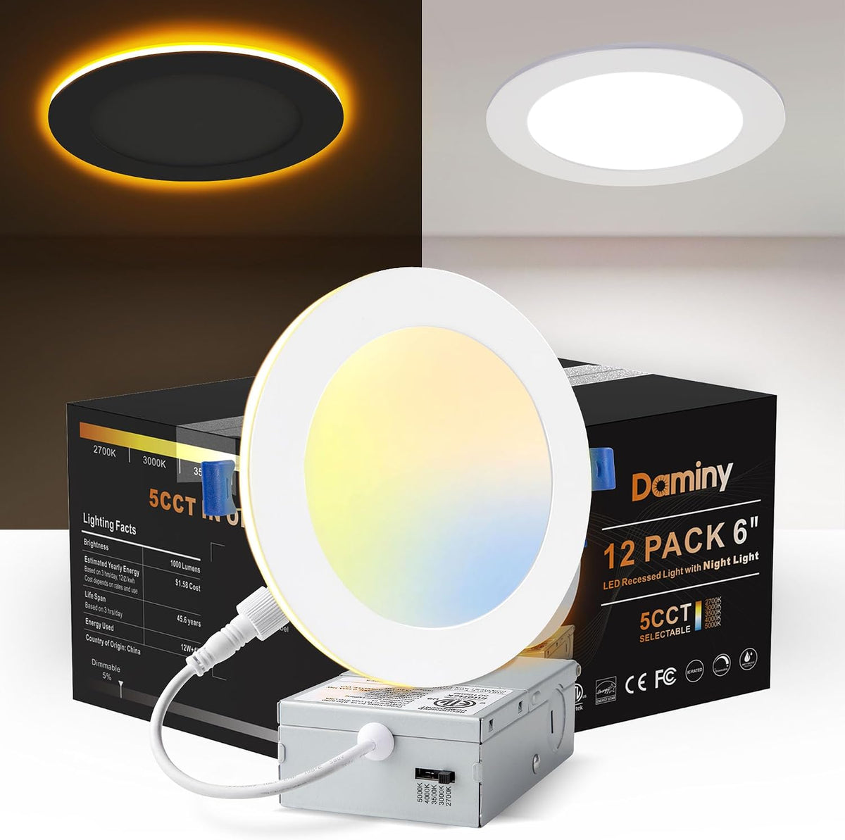 DAMINY 12 Pack 6 Inch LED Recessed Lighting, Canless Wafer Downlight