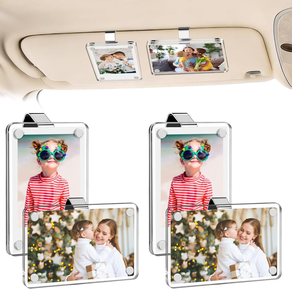 SUNEZLGO 2 Pack Car Picture Holder and Visor Photo Clip, Car Accessories, Acrylic Magnetic Car Photo Holder, Easy Install Universal Fit, Personalized Gift for Family Photos, Gifts for Boyfriend