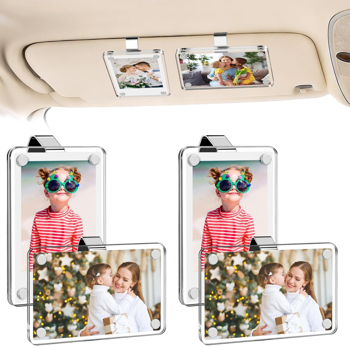 SUNEZLGO 2 Pack Car Picture Holder and Visor Photo Clip, Car Accessories, Acrylic Magnetic Car Photo Holder, Easy Install Universal Fit, Personalized Gift for Family Photos, Gifts for Boyfriend