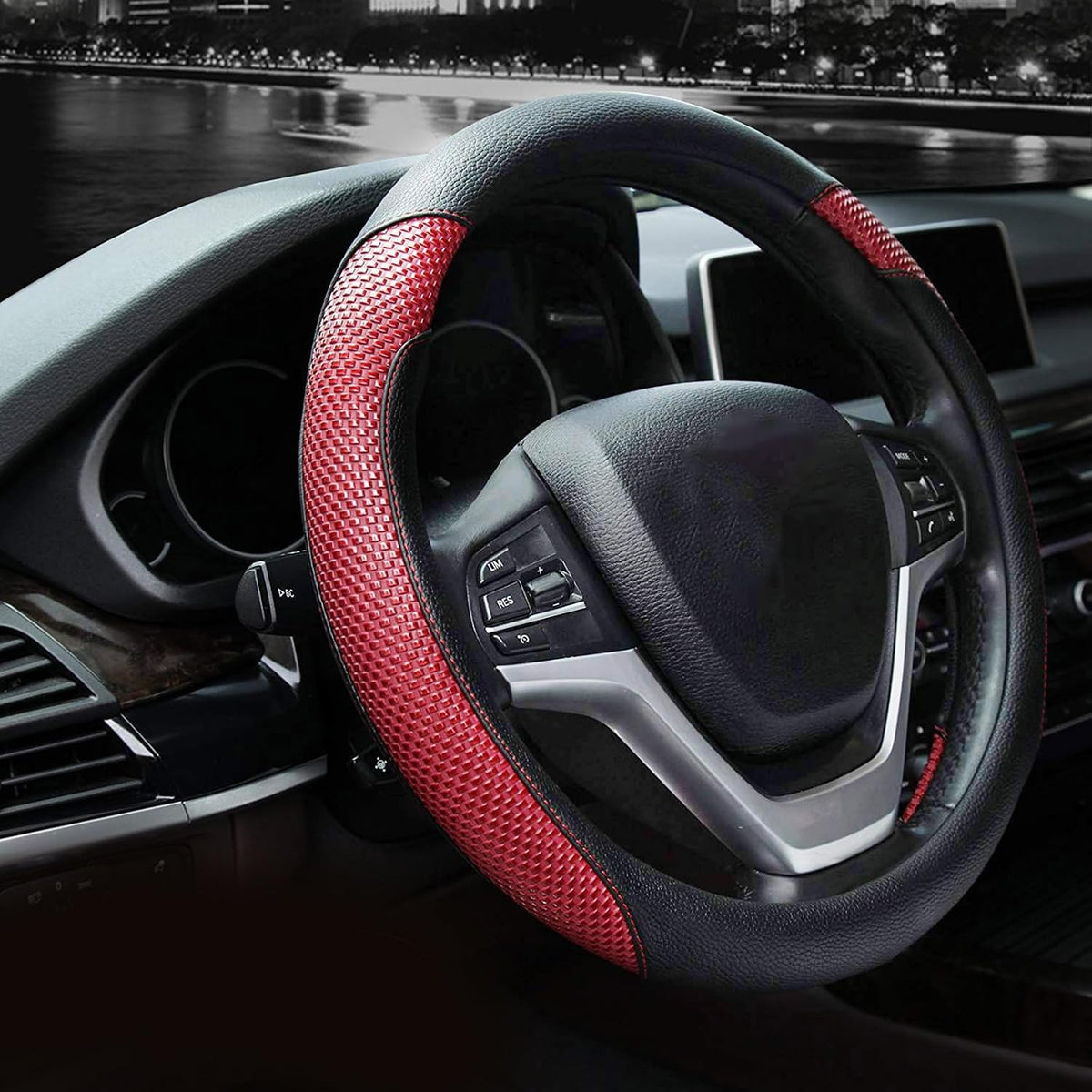 Valleycomfy Microfiber Leather Steering Wheel Cover Universal 15 inch (Black)