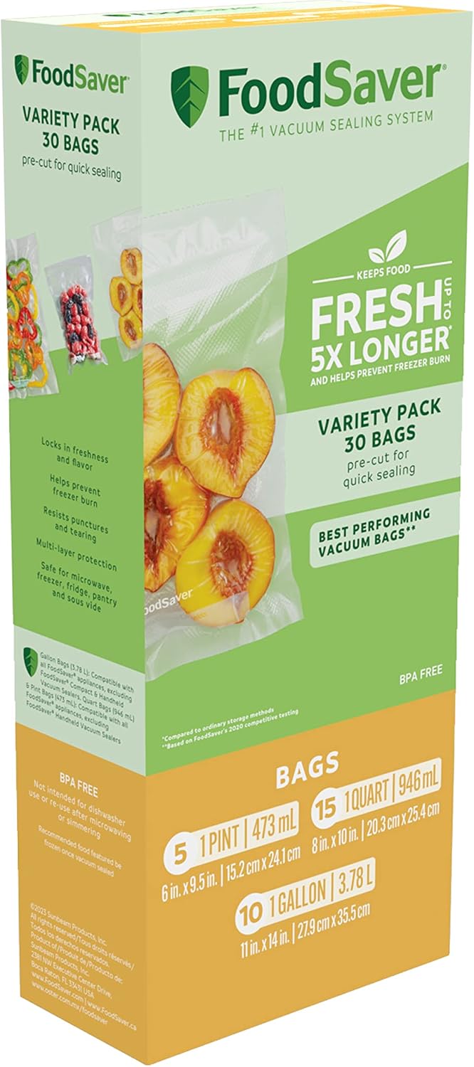 FoodSaver Quart Pre-Cut Vacuum Seal Bags, Easy Use Vacuum Storage Bags, Align to Seal and Tear to Open Vacuum Sealer Storage Bags, 43 Pack