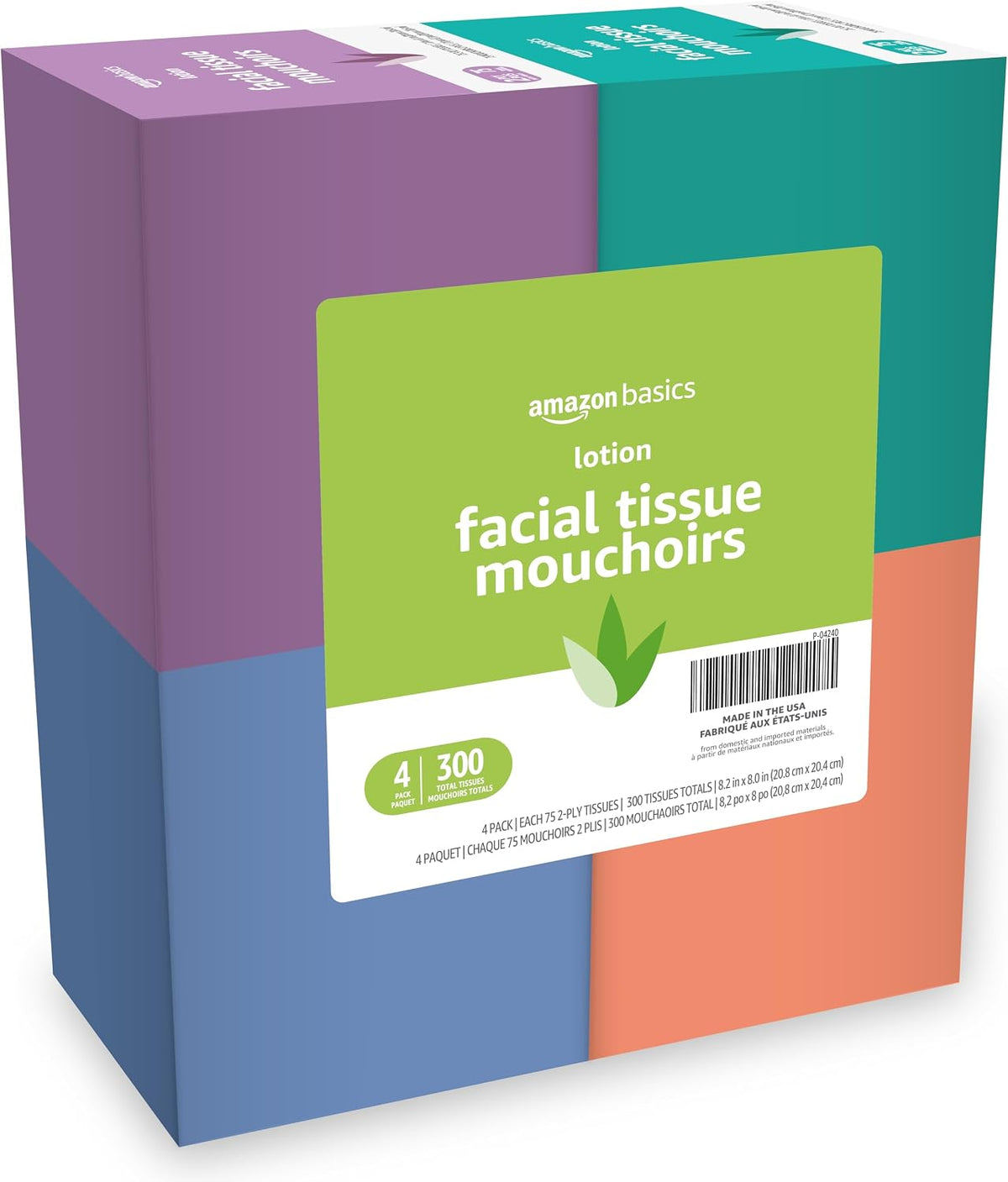 Amazon Basics Facial Tissues with Lotion, 2-Ply, 1350 Count (18 Packs of 75), Cube Box, (Packaging May Vary)