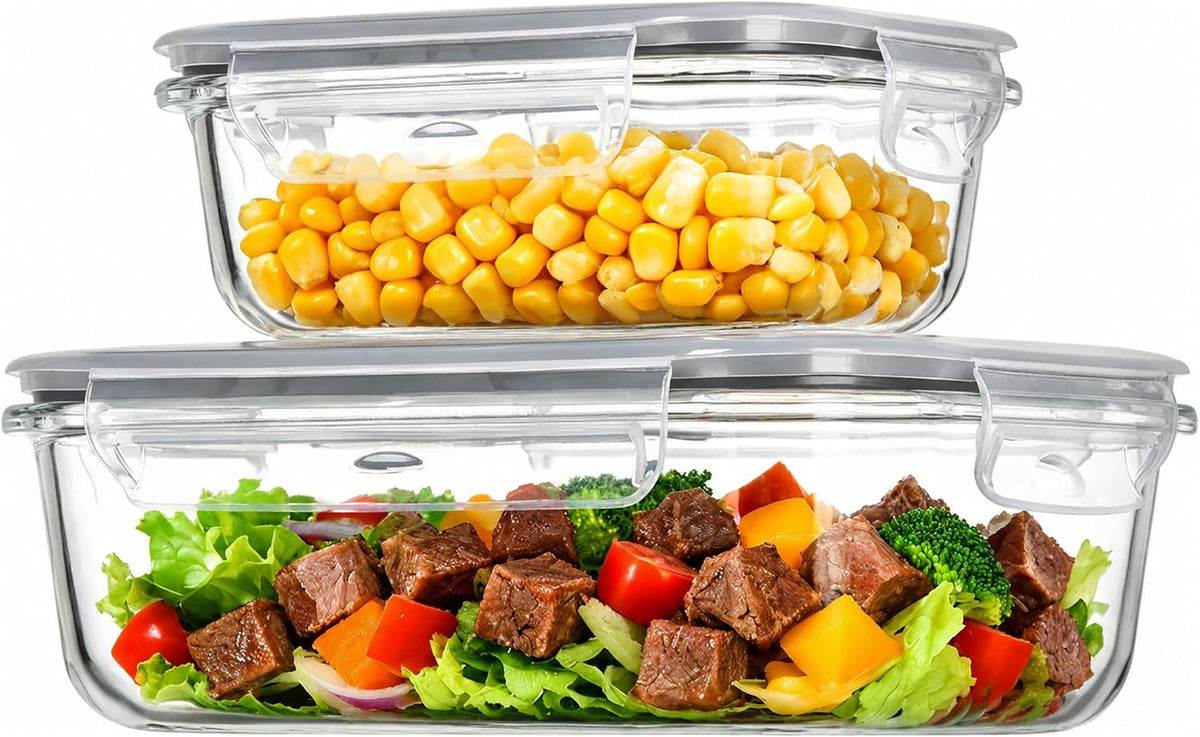 Vtopmart 2Pack 1860ml/63oz Large Glass Storage Containers With Lids, Grey