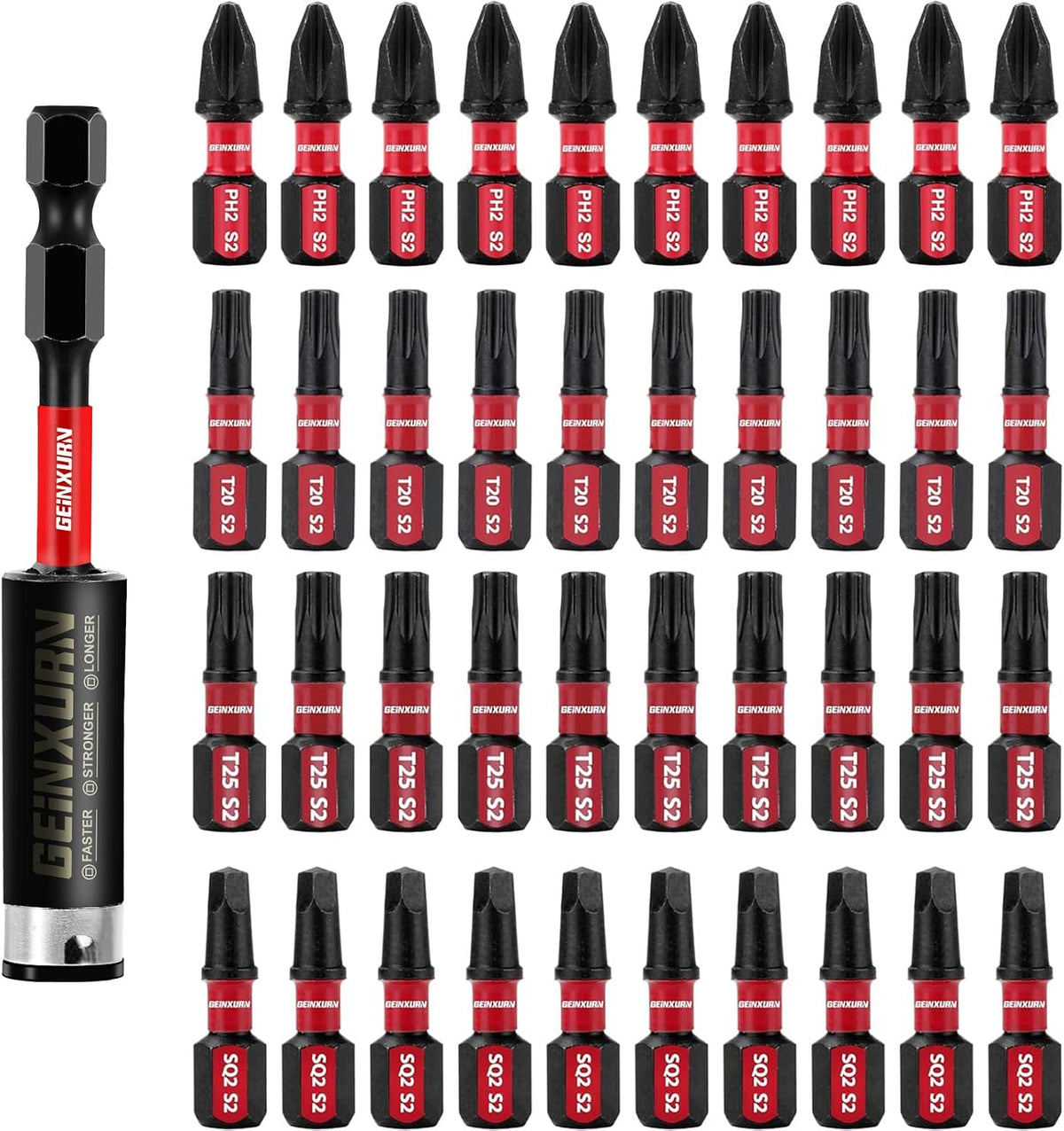 Geinxurn 82Pieces Impact Screwdriver Bits Set, Magnetic S2 Steel Phillips/Square/Torx/Hex Insert Power Bits Tips with Impact Bit Holder and Impact Nut Driver and Mini Wrench