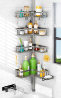 HAMITOR Shower Caddy Tension Pole: Corner Bathroom Organizer for Renters