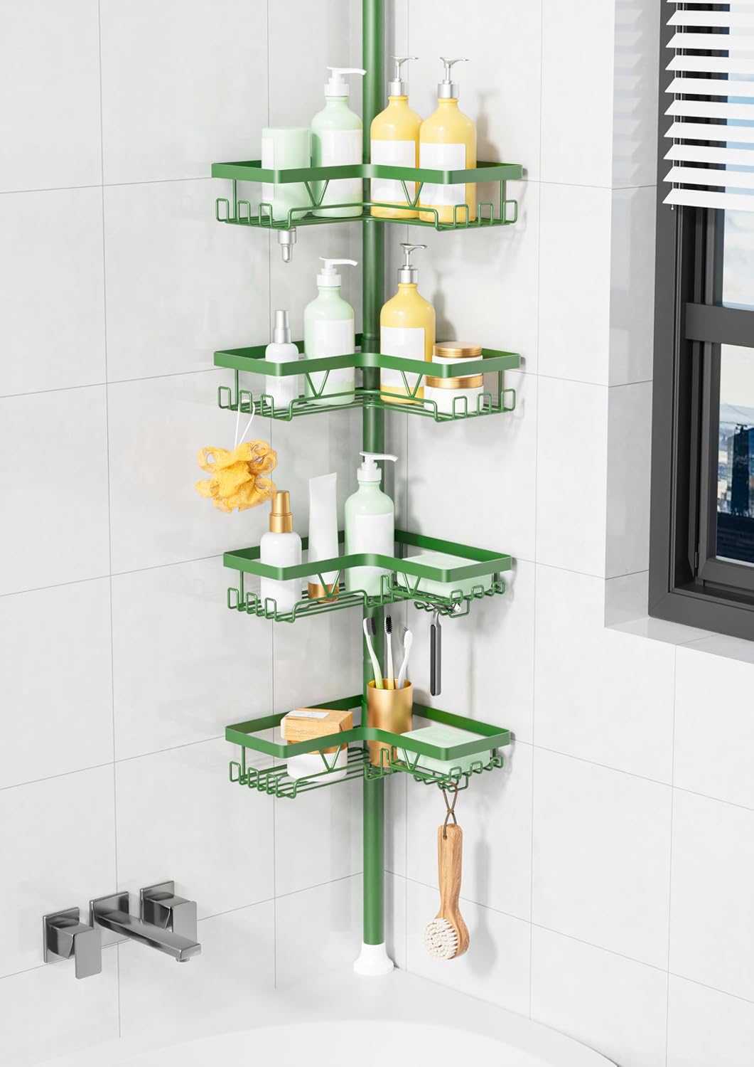 KEGII Corner Shower Caddy Tension Pole, Large Capacity Bathroom Organizer