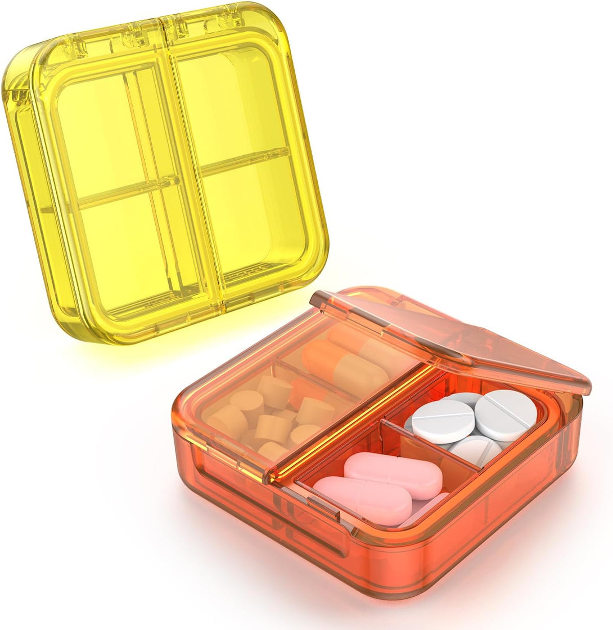 Small Pill Box,4 Compartments Travel Pill Case, Portable Pill Organizer,Mini Pill Container for Pocket,Daily Compact Travel Medicine Holder for Vitamins Fish Oil and Supplement Storage(Pink+Purple)