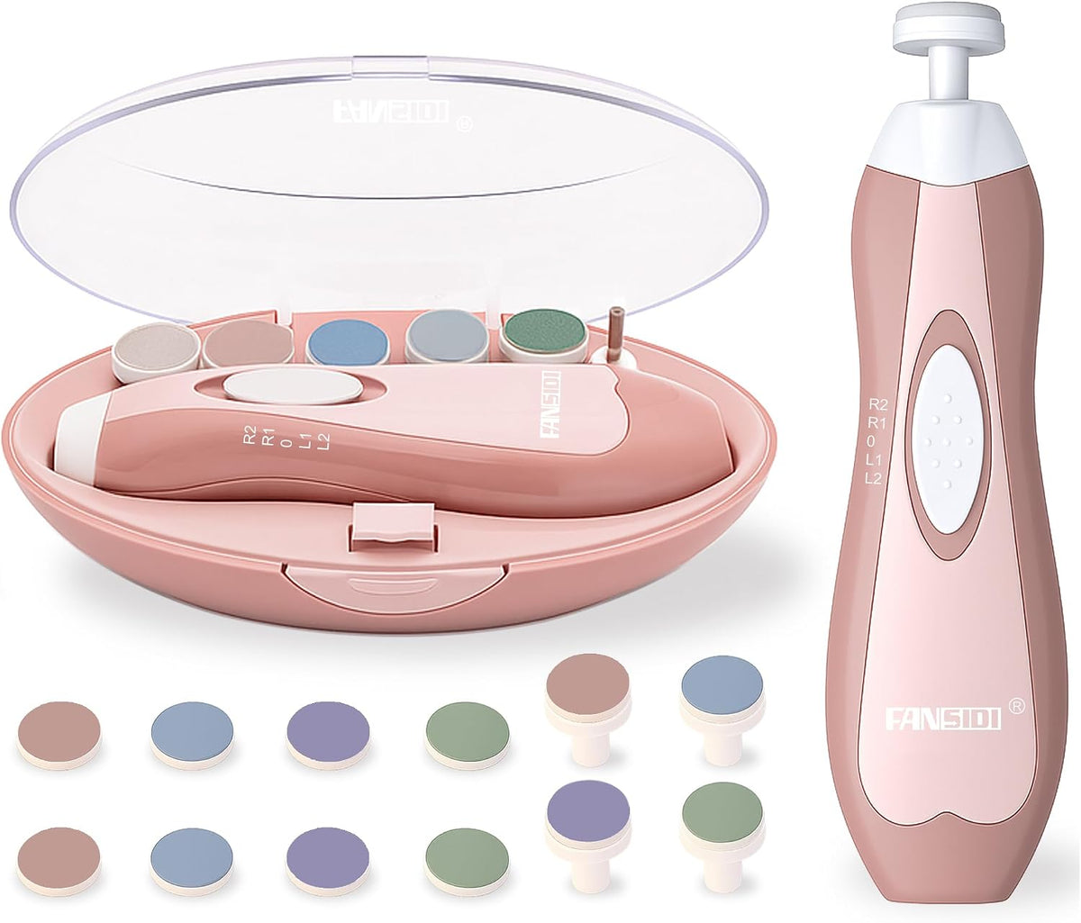 Fansidi Baby Nail Trimmer Electric, Easy & Safe Nail File for Newborn Infant Toddler, Whisper-Quiet Nighttime Use, 4-Stage Age-Matched Grinding Heads, LED Light, 18-Piece Kit, Blue, Baby Shower Gift