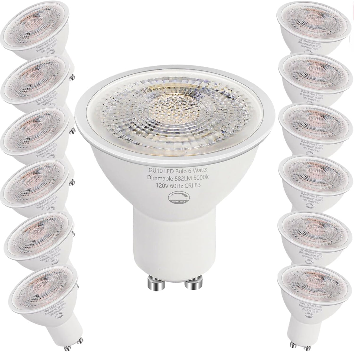 6-Pack GU10 LED Bulbs Dimmable,6W (50W Eq),3000K Soft White 582 LM