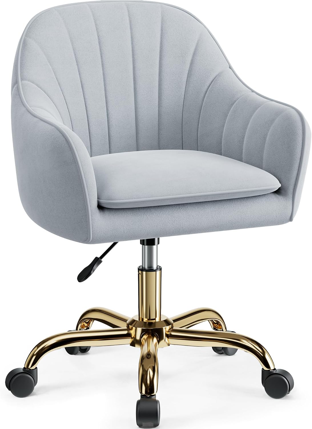 Vanity Chair with Wheels, Comfy Home Office Desk Chairs Adjustable Modern Velvet Makeup Vanity Chairs for Bedroom Living Room-Green