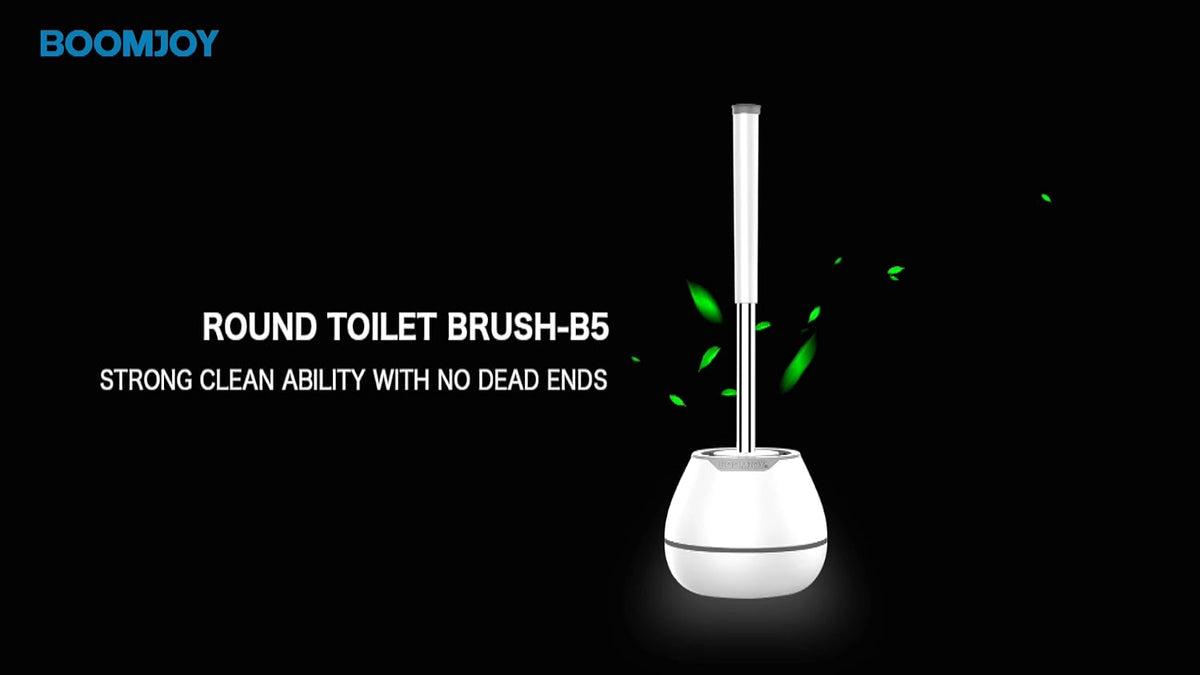 BOOMJOY Toilet Brush and Holder Set, Silicone Toilet Bowl Cleaner Brush, Bathroom Cleaning Bowl Kit with Tweezers, Bathroom Accessories with Aluminum Handle - White