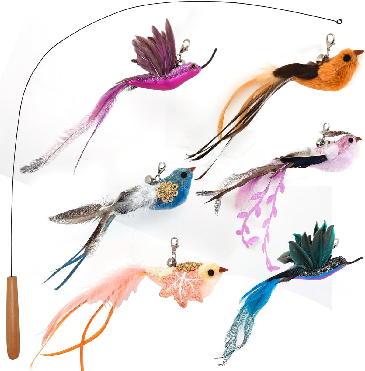 miwoowim 2PCS Retractable Cat Teaser Wands & 9PCS Feather Refills Toy Set
