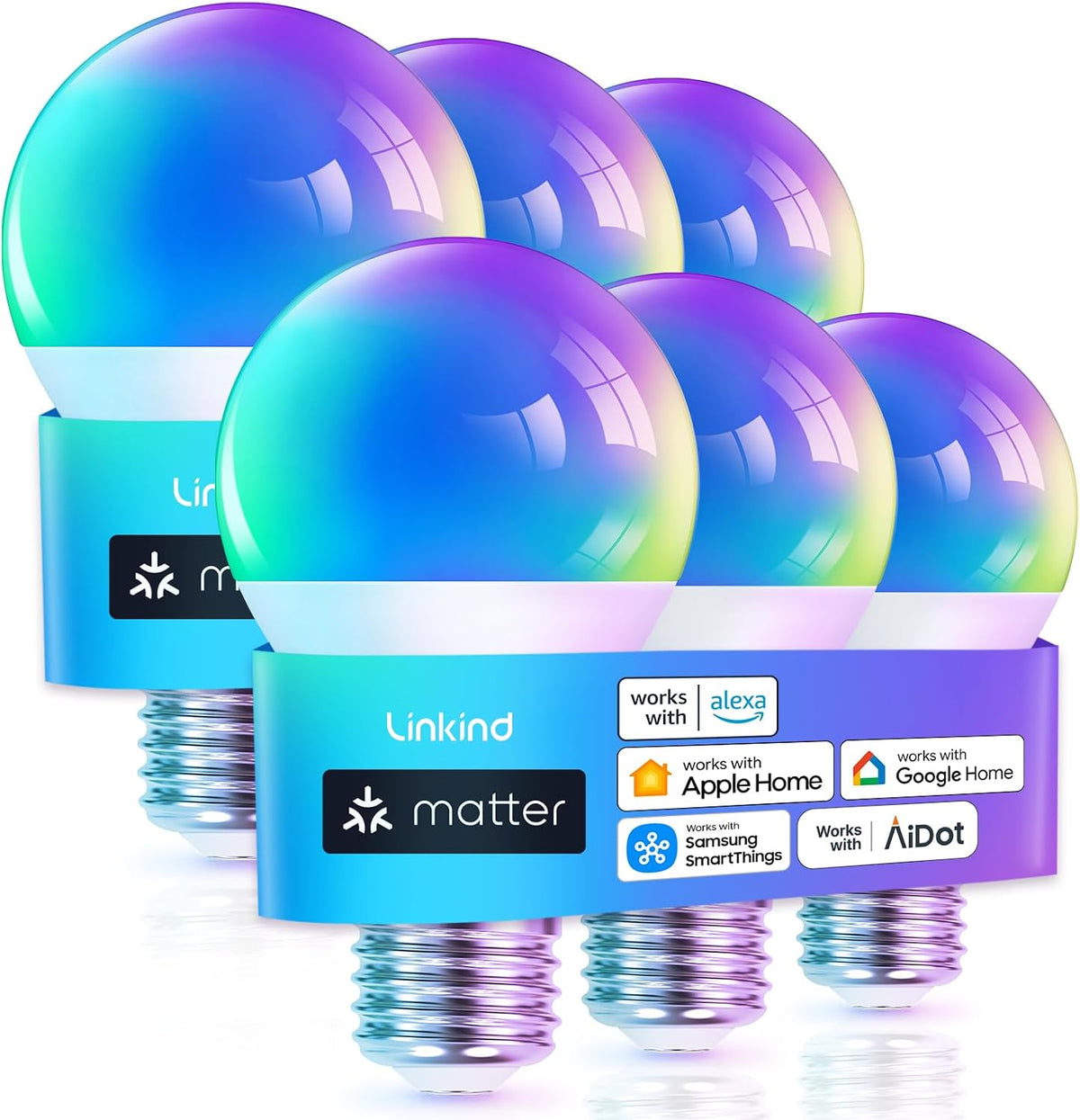 Linkind Matter Smart Light Bulbs, Work with Apple Home, Alexa, Siri, Google