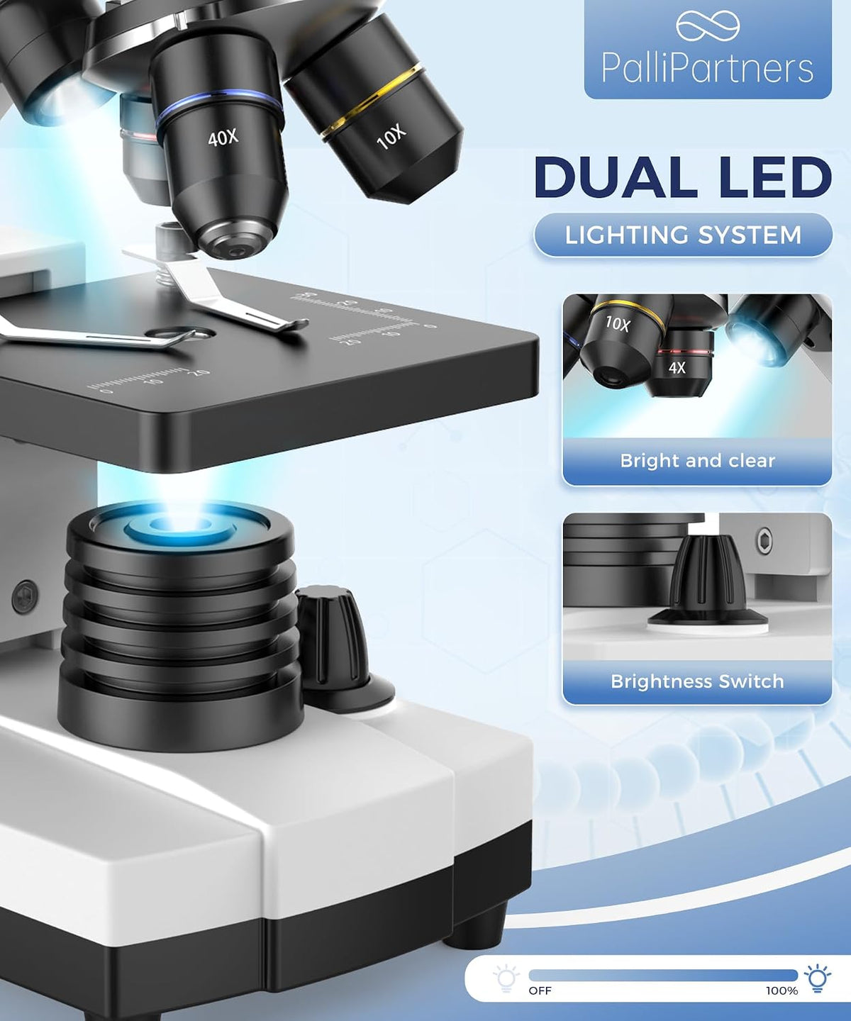 PalliPartners Compound Microscope for Adults & Students, White