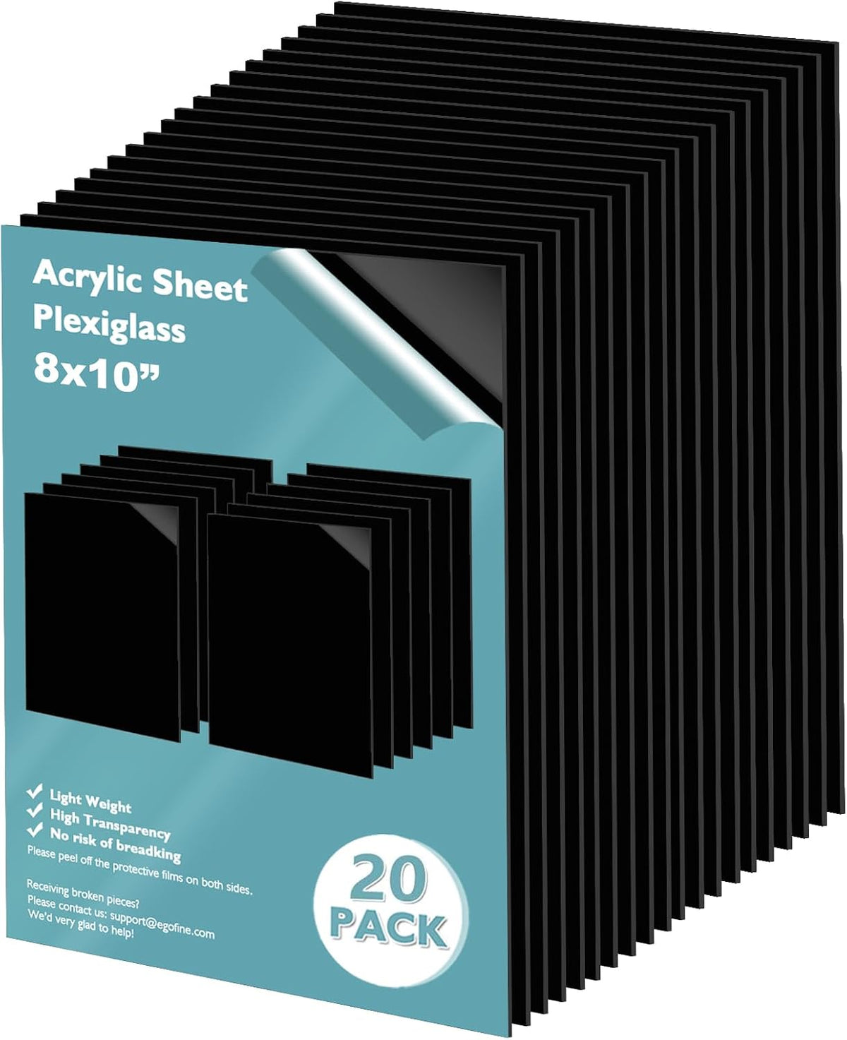 Egofine Plexiglass Sheets Acrylic Sheets 6 Pack of 8x10’’ 0.04 Thick Clear Plastic Cast Transparent Plexi Glass for Crafting Projects, Replacement Picture Frame Glass, DIY Display, Easy to Cut