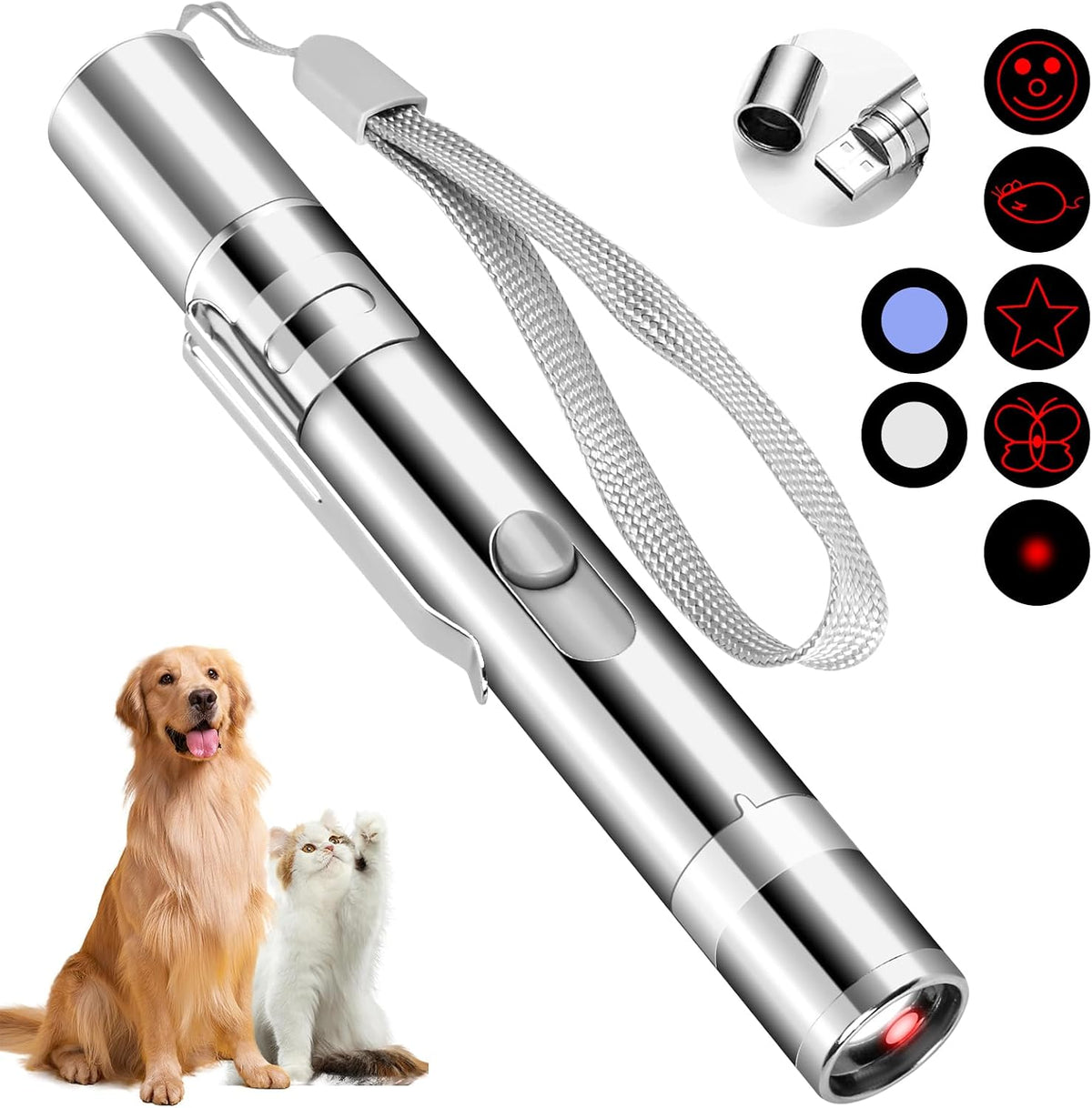 Waputne Cat Toy, USB Rechargeable, 3 Light Modes, 5 Fun Patterns, Indoor