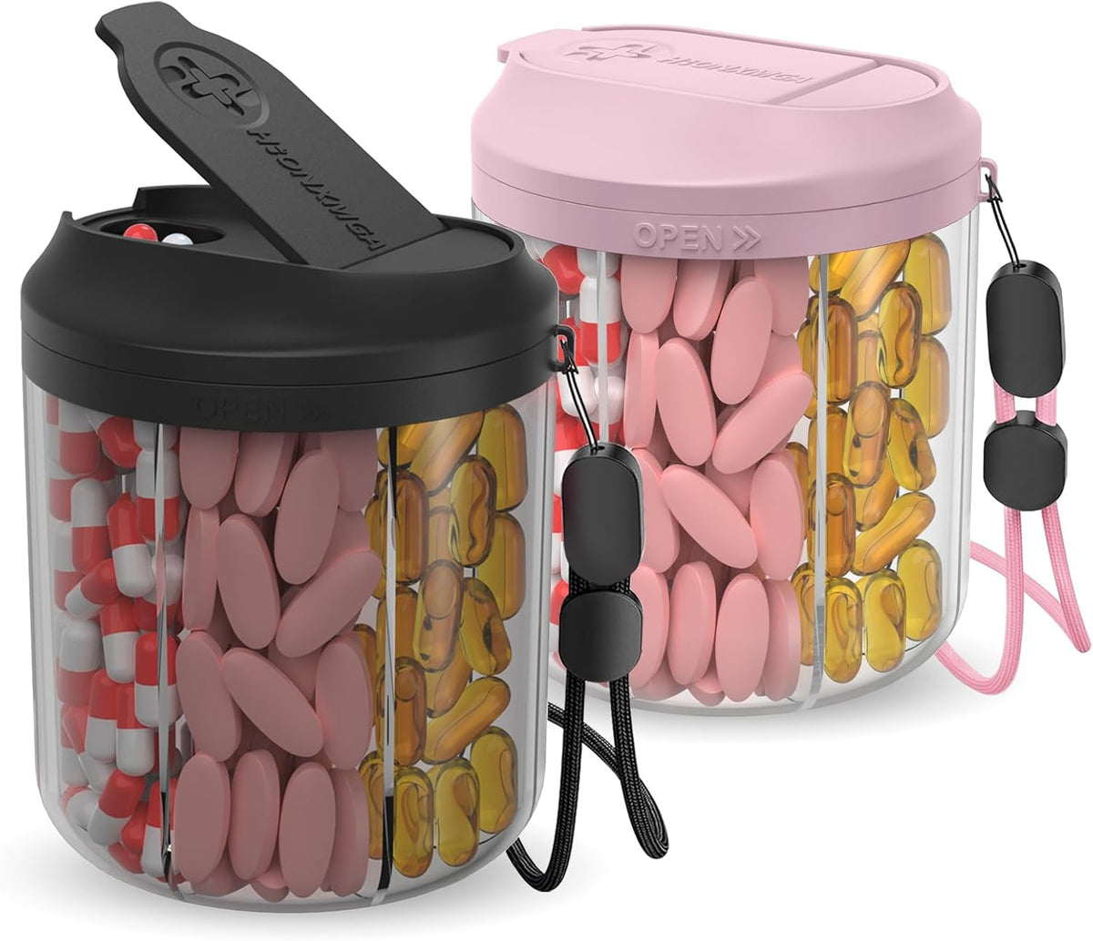 HIONXMGA Pill Bottle Organizer, Pill Dispenser Supplement Container Black