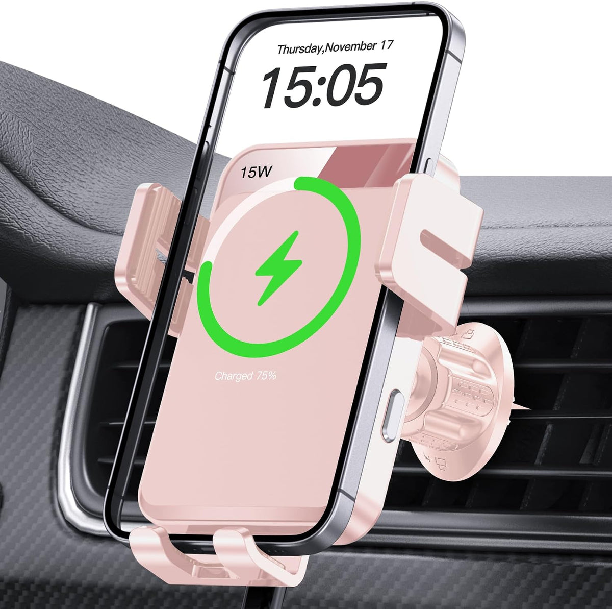 Wireless Car Charger, MOKPR Auto-Clamping Car Mount 15W/10W/7.5W Fast Charging Air Vent Car Phone Mount Compatible with iPhone 15/14/13/13 Pro/12 Pro Max/12 pro/12/11/10 Series, Samsung Galaxy Series