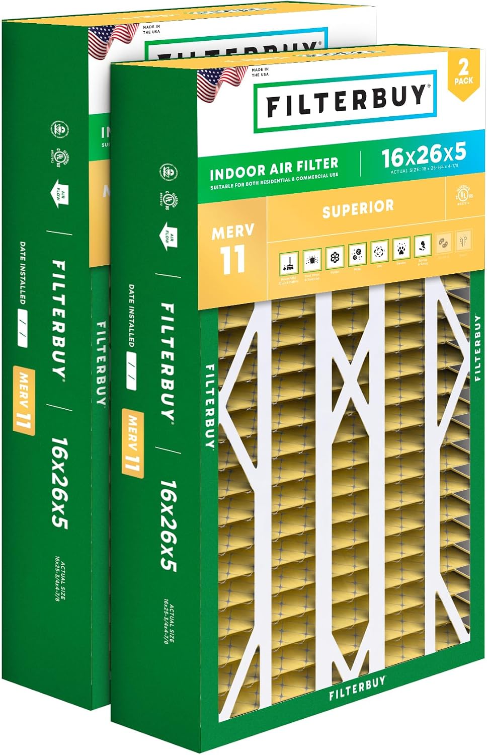 Filterbuy 20x25x5 Air Filter MERV 11 Pet & Allergy Defense (2-Pack)