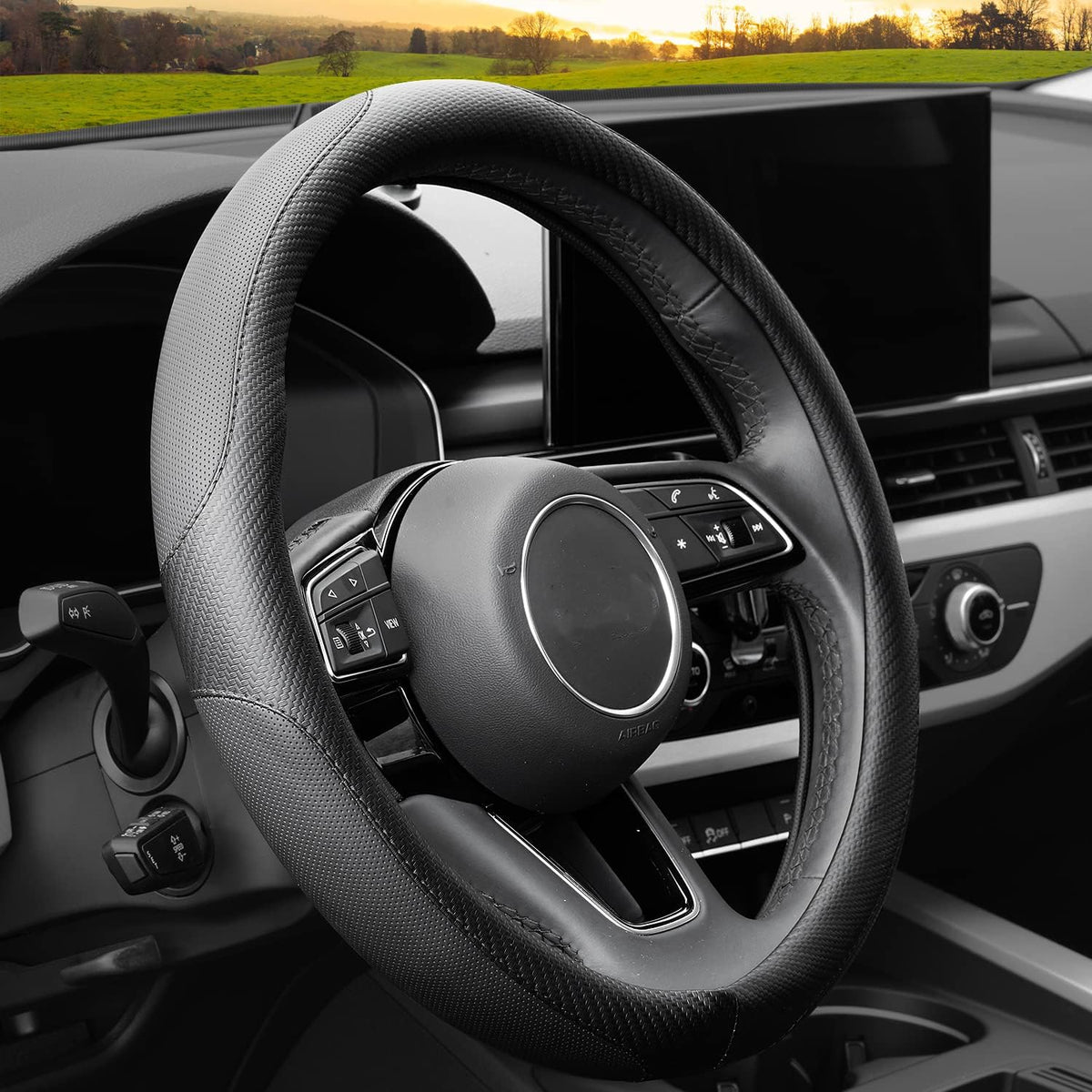 YHONGJT Soft Microfiber Leather Steering Wheel Cover, Universal 15 Inch for Women Girls, Fit Vehicles, Sedans, SUVs, Vans, Trucks - Light Pink