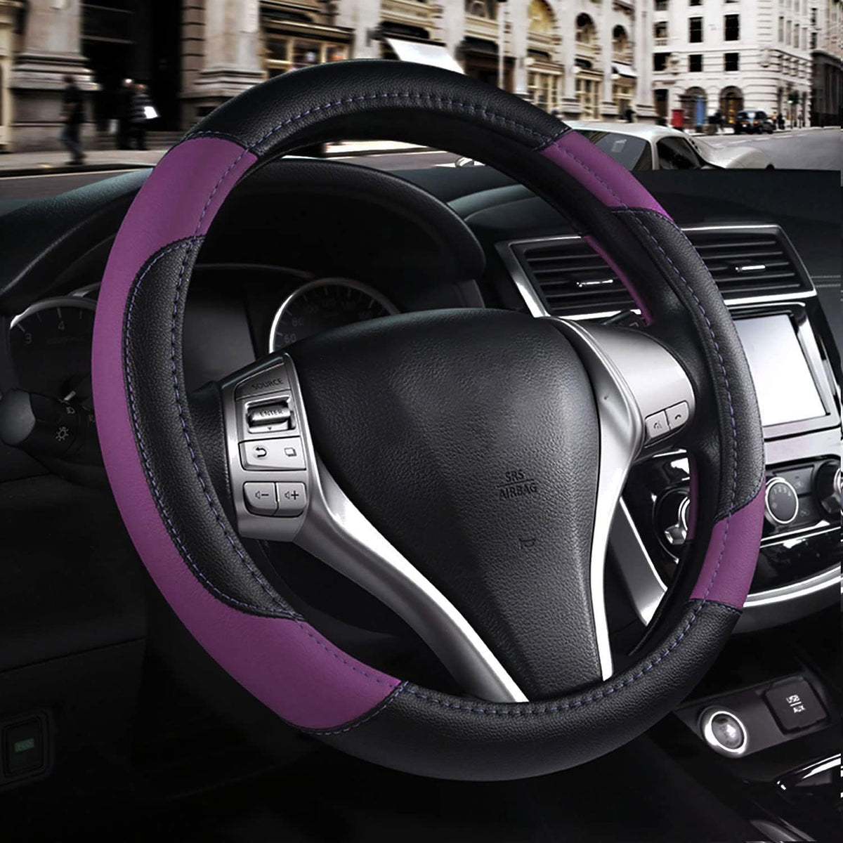 Leather Car Steering Wheel Cover, Universal Fit for Most Cars, Beige