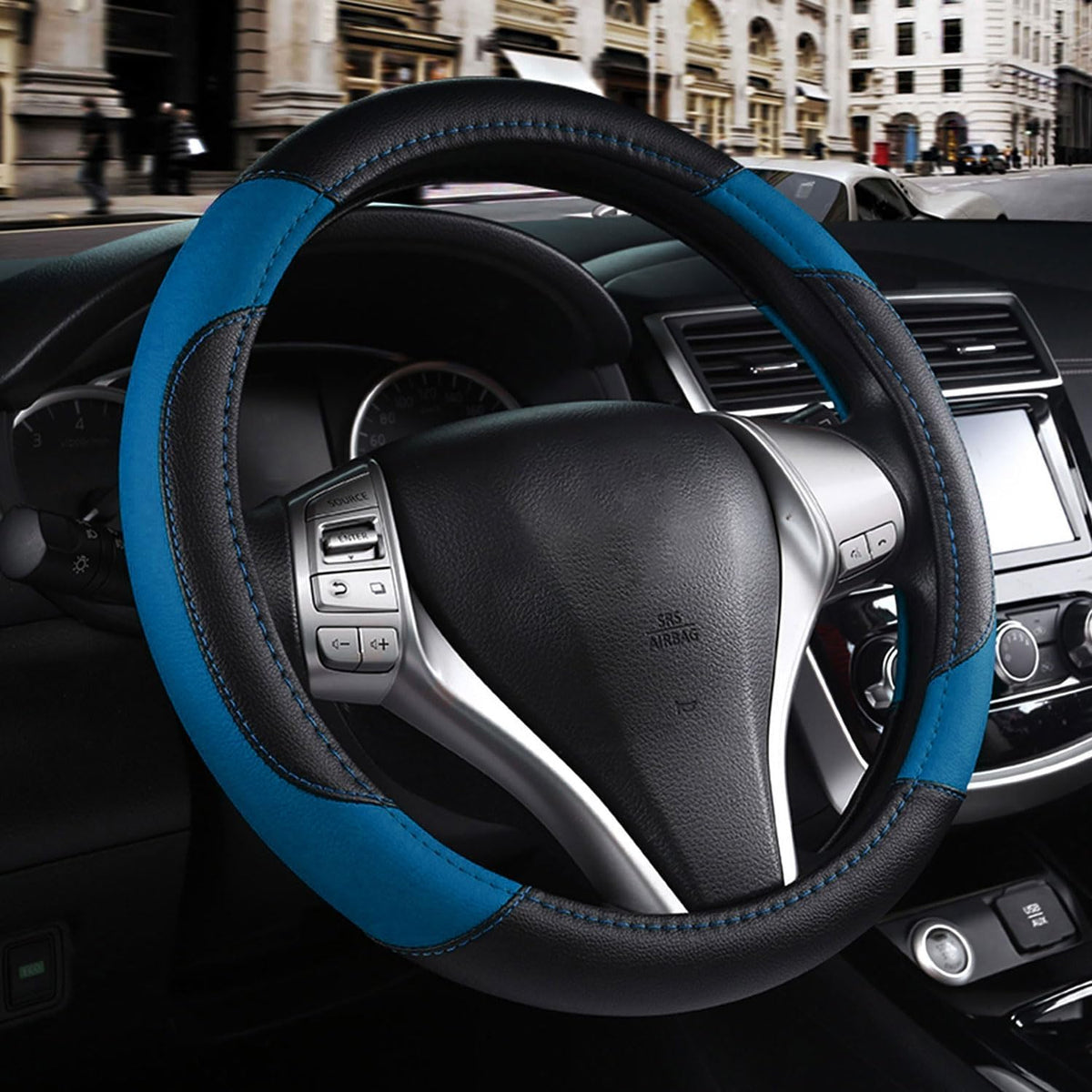 Leather Car Steering Wheel Cover, Universal Fit for Most Cars, Beige
