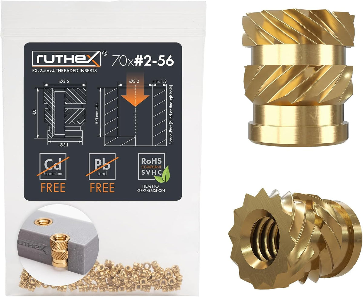 ruthex M3 Threaded Inserts - 100 Pieces RX-M3x5.7 Brass Heat Set Insert for Plastic Parts - Metric knurled Nuts - Insert by Heat into 3D Printing Components