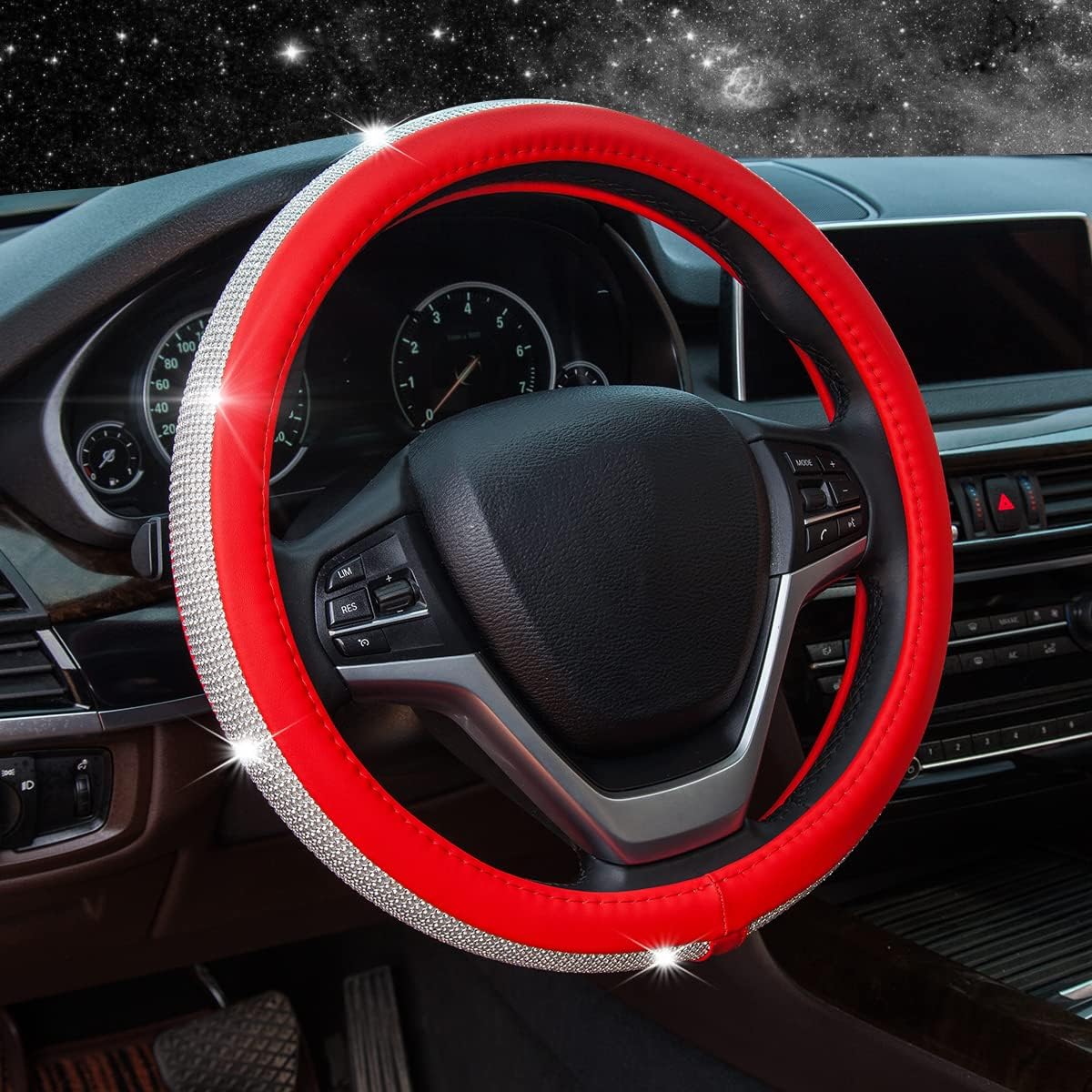 New Diamond Leather Steering Wheel Cover with Bling Crystal Rhinestones