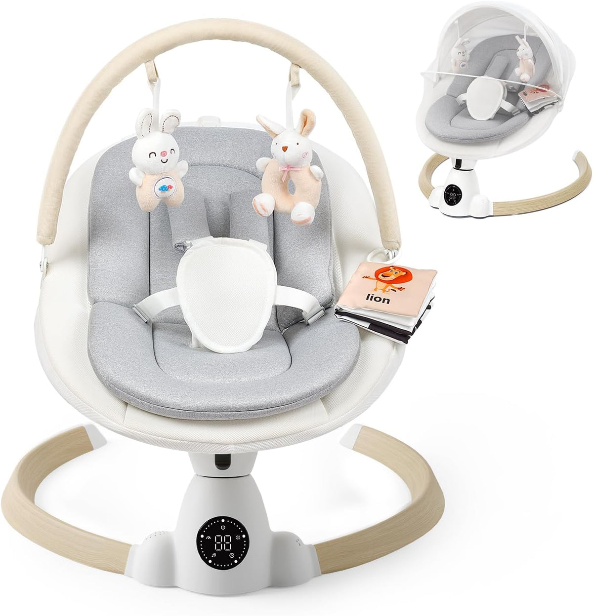 Uuoeebb Baby Swing for Infants, Portable Electric Baby Swings with Bluetooth, 5 Swing Speed, 10 Melodies, 5-Point Harness, Remote Control & Touch Panel - Infant Swing for Indoor & Outdoor Use, Pink