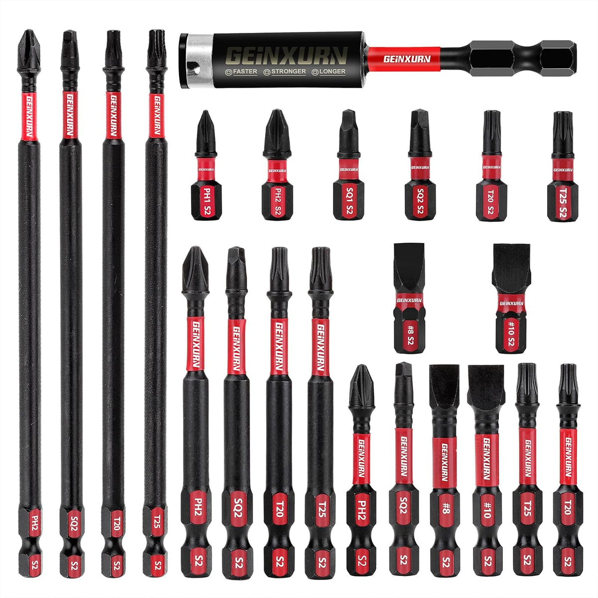 Geinxurn 82Pieces Impact Screwdriver Bits Set, Magnetic S2 Steel Phillips/Square/Torx/Hex Insert Power Bits Tips with Impact Bit Holder and Impact Nut Driver and Mini Wrench