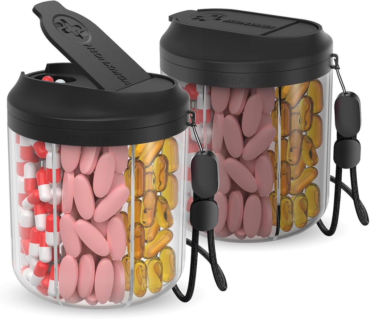 HIONXMGA Pill Bottle Organizer, Pill Dispenser Supplement Container Black
