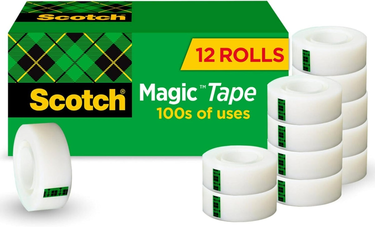 Scotch Magic Tape, Invisible, 12 Rolls