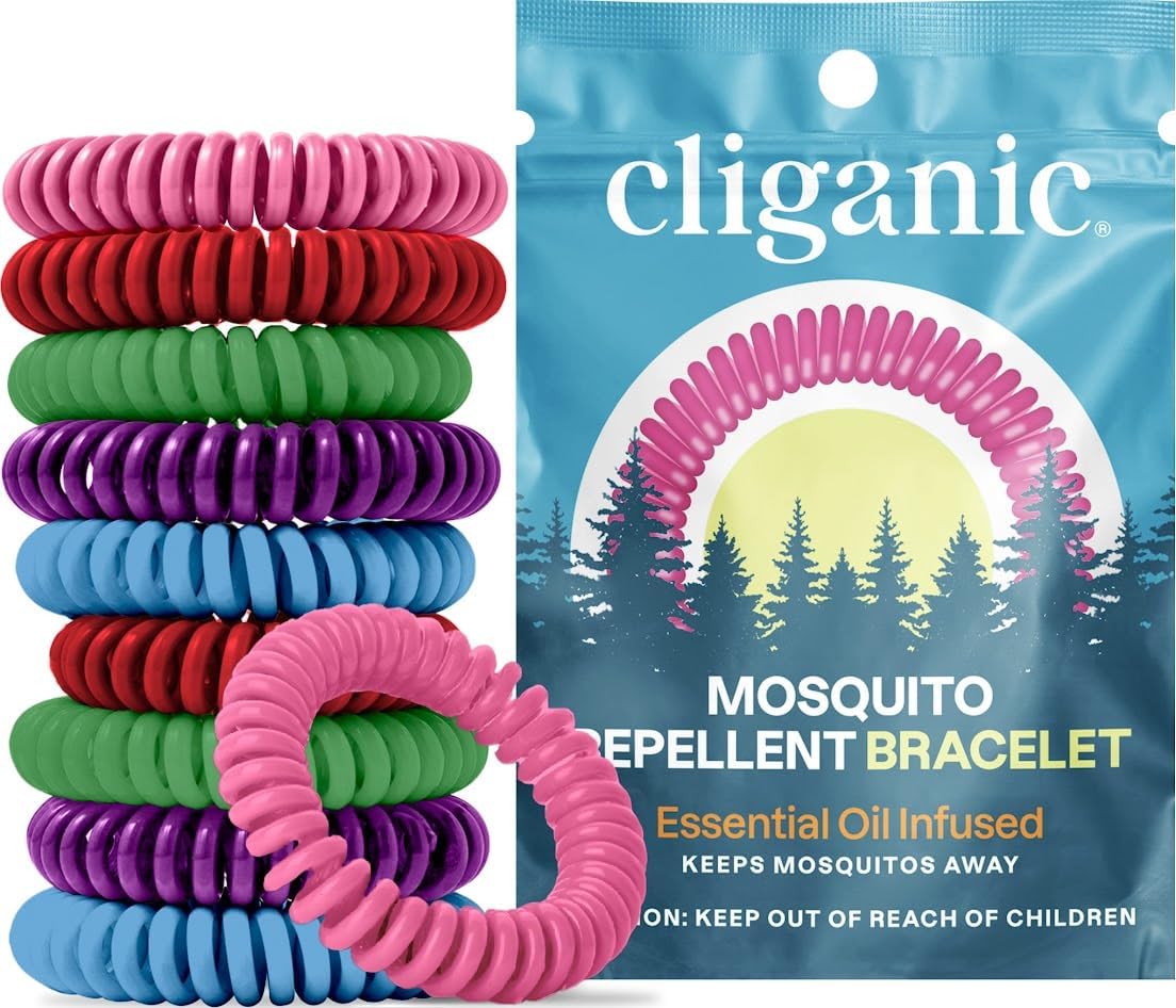 Cliganic Mosquito Repellent Bracelets for Kids & Adults, Natural, 10 Pack